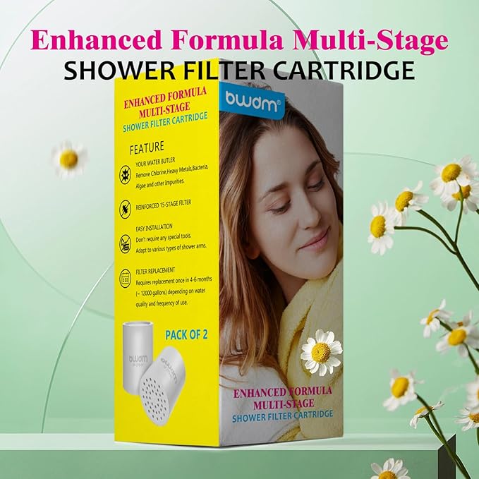 Enhanced Formula Multi-Stage Shower Filter Cartridge,High output Universal replacement filter cartridge, Remove Chlorine Heavy Metals and Other Sediments, Reduces Dry Itchy Skin（Pack of 2)
