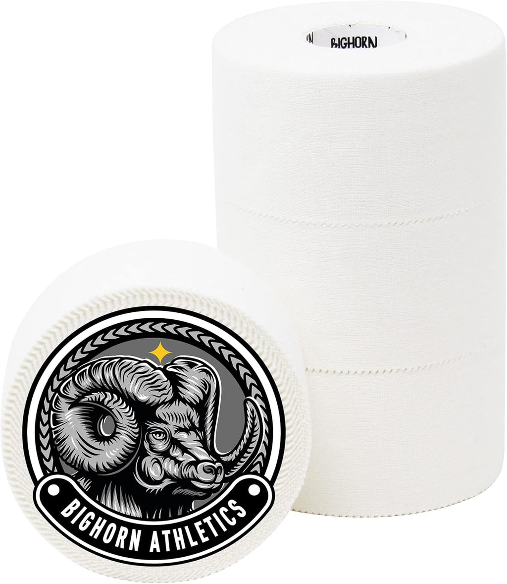 Bighorn Athletics Sports Tape | EZ-Tear White Athletic Tape for Wrist, Ankle & Foot Support | Zinc Oxide Infused & Latex-Free Adhesive, Breathable Cotton Fabric, 1.5-Inch x 45-Feet, 4 Rolls, White