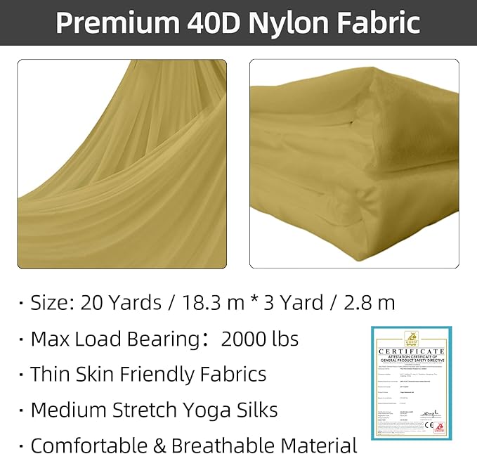PRIOR FITNESS Aerial Silks Kit Colorful 9/15/20 Yards 40D Nylon Fabric Hammock Set With Hardware & Guide for All Levels Of Aerial Yoga Practice and Acrobatic Flying For Adults Aerial silk-FlexoryFit
