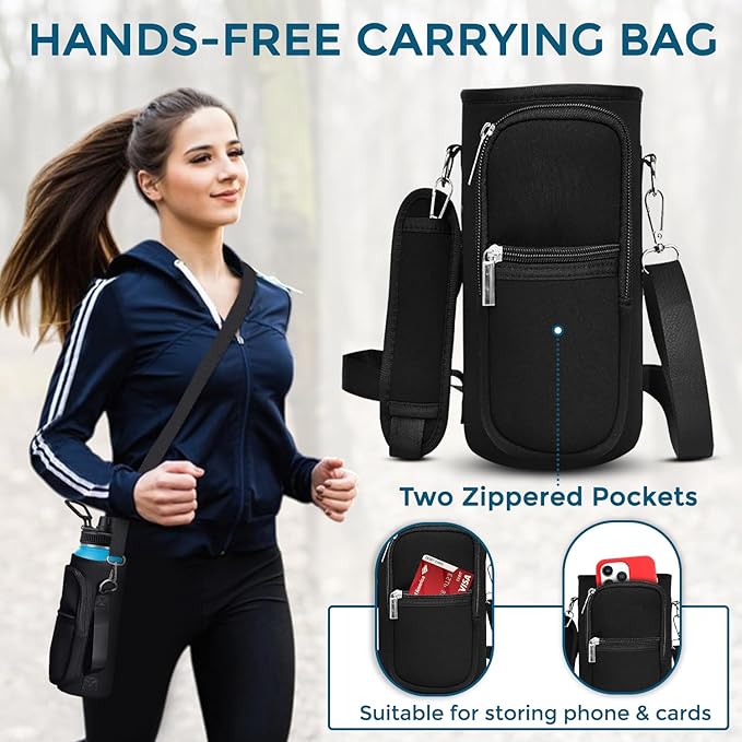 Travel Water Bottle with Carrying Bag, 3 Lids (Spout, Straw, Handle), and Bottle Brush; Leak Proof, Quality, Vacuum Insulated, Stainless Steel (Storm Cloud, 40 oz)