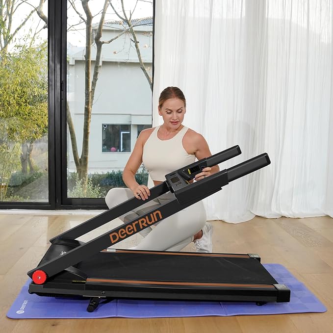 DeerRun Treadmills for Home with Incline and Handles, 3.5 HP Foldable Treadmill 350 LBS Weight Capacity for Small Spaces, Folding Running Machine with Smart APP-FlexoryFit