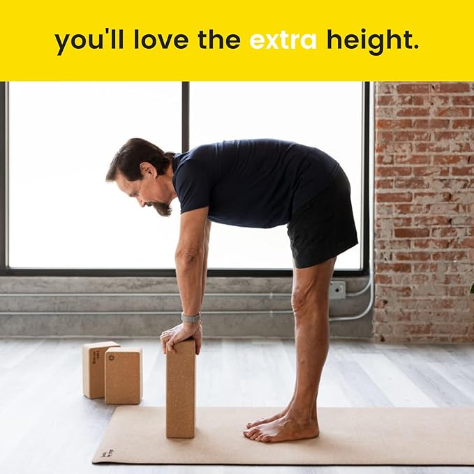 Premium Cork Yoga Blocks - Extra Large Yoga Block 2-Pack or Extra Tall 1-Pack for Inflexible Yogis | Natural, High-Density Cork for Superior Support & Stability | Optional Yoga Strap & Gift Box-FlexoryFit