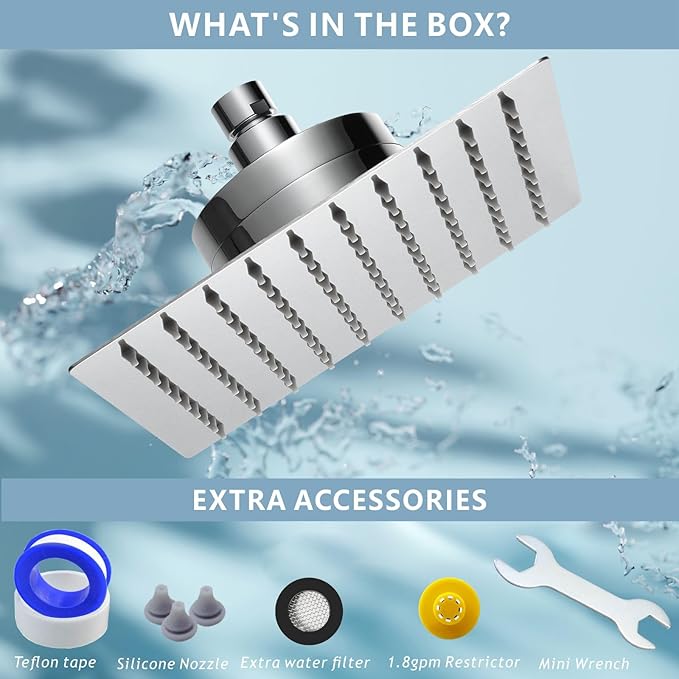 High Pressure Rain Shower Head with Filtered - 10" All Metal Square Showerhead Filter for Remove Chlorine and Harmful Substances, Chrome