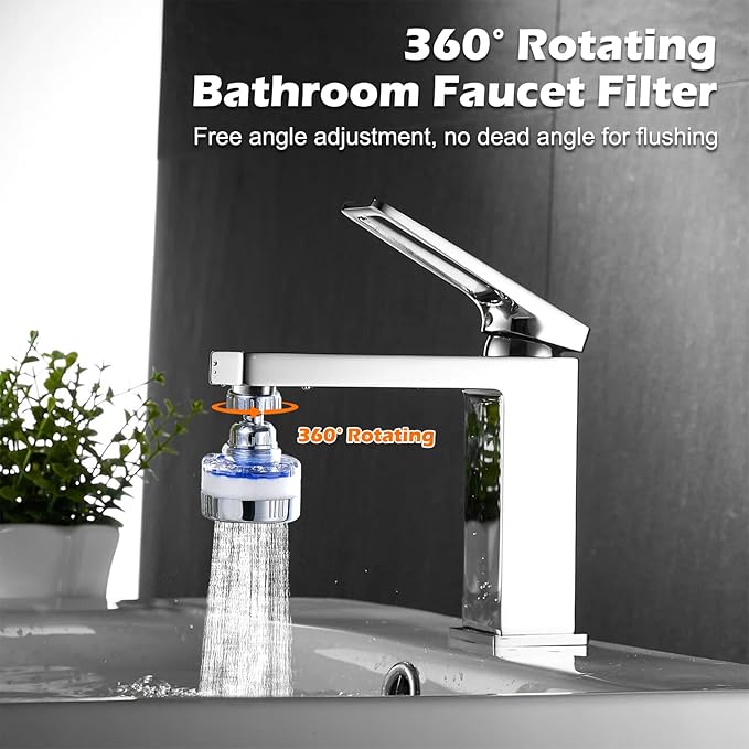 3 Pcs Sink Water Filter Faucet, Universal 360 ° Rotating Kitchen Faucet Water Purifier, Bathroom Faucet Filter Removes Chlorine Fluoride Hard Water for Home Kitchen w/20 Cartridge