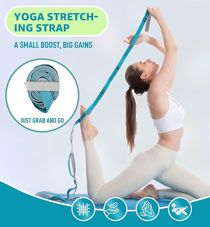 HiRui Stretching Strap Yoga Strap with Door Anchor, 14-Loops Non-Elastic Stretch Straps for Physical Therapy, Pilates, Dance, Gymnastics | Stretch Band with Workout Guide for Women & Men-FlexoryFit