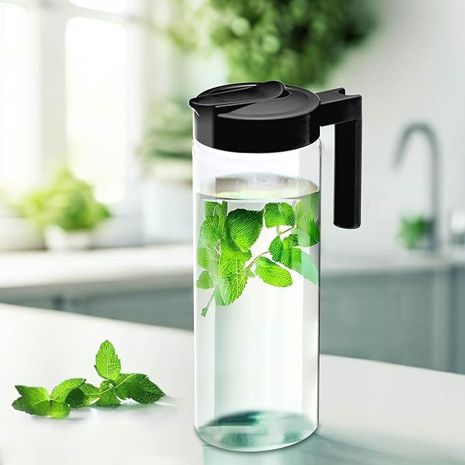 Amazing Abby - Skinny - 2-Pack Tritan Pitcher (64 oz), Unbreakable Plastic Water Pitcher with Lid, BPA-Free, Heat-Resistant, Dishwasher-Safe, Great for Both Iced and Hot Drinks, Black