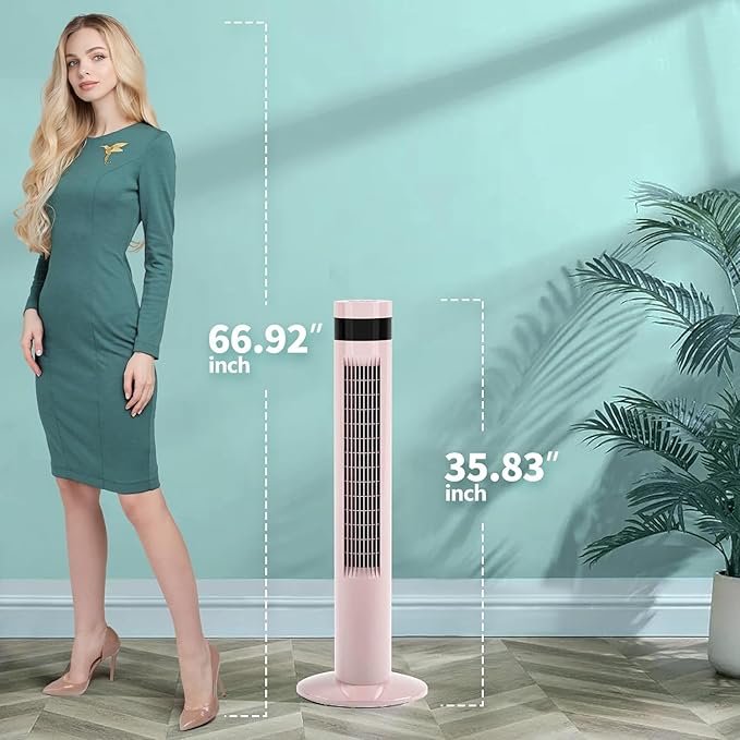 Antarctic Star Tower Fan Portable Floor Fans 85°Oscillating Fan 36'' Quiet Cooling 12H Timer Remote Control Standing Bladeless Electric 3 Speeds Wind 3 Modes Bedroom Office(36 inch, Pink)