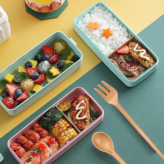 Iteryn Bento Adults Lunch Box, Stackable Bento Box, 3-In-1 Compartment - Wheat Straw, Leakproof Bento Lunch Box Meal Prep Containers-FlexoryFit