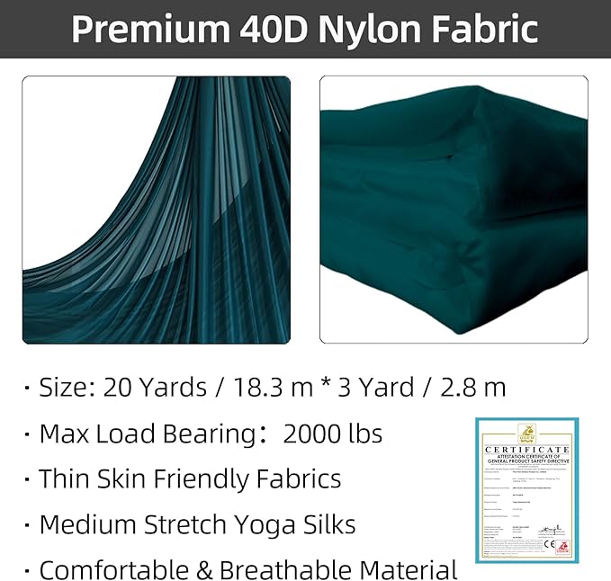 PRIOR FITNESS Aerial Silks Kit Colorful 9/15/20 Yards 40D Nylon Fabric Hammock Set With Hardware & Guide for All Levels Of Aerial Yoga Practice and Acrobatic Flying For Adults Aerial silk-FlexoryFit