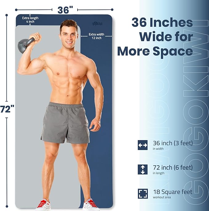 Extra Wide Yoga Mat for Men Women (72"L x 36"W) Non Slip Fitness & Exercise Mat with Alignment Marks for Yoga, Pilates, Floor Workouts-FlexoryFit