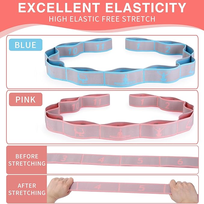 Elastic Yoga Stretching Strap with Loops, CEILIWEN Stretch Straps For Physical Therapy, Pilates Stretch Band, Elastic Exercise Bands, Leg Stretching Strap, Stretch Resistance Bands For Exercise-FlexoryFit
