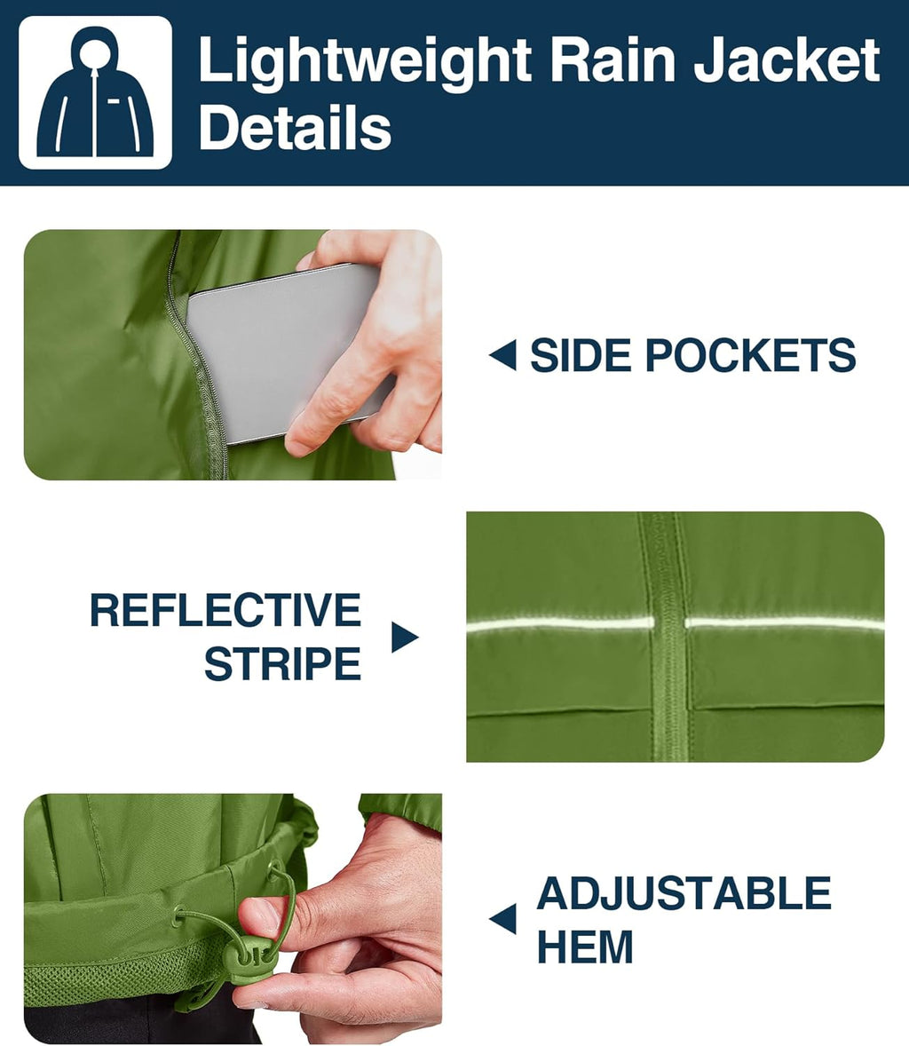 SWISSWELL Rain Jacket Men Waterproof Windbreaker, Lightweight Hooded Raincoat for Daily Casual