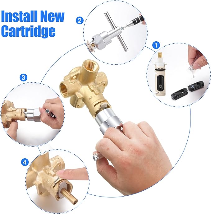 Enhon 1222 Replacement Cartridge Compatible with Moen with Puller, Tub Shower Cartridge Replacement Kit for One Handle Posi-temp Faucet (1 Set)