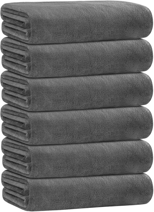 JML Microfiber Bath Towel Set, 6 Pack 30" x 60", Large, Soft Absorbent Microfiber Hair Towels for Adult, Men, Body, Grey-FlexoryFit