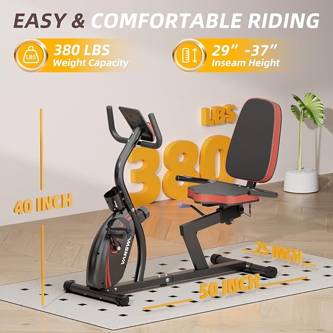 VANSWE Recumbent Exercise Bike for Adults Seniors - Recumbent Bikes for Home with Magnetic Resistance, Bluetooth and App Connectivity, Pulse Sensor-FlexoryFit