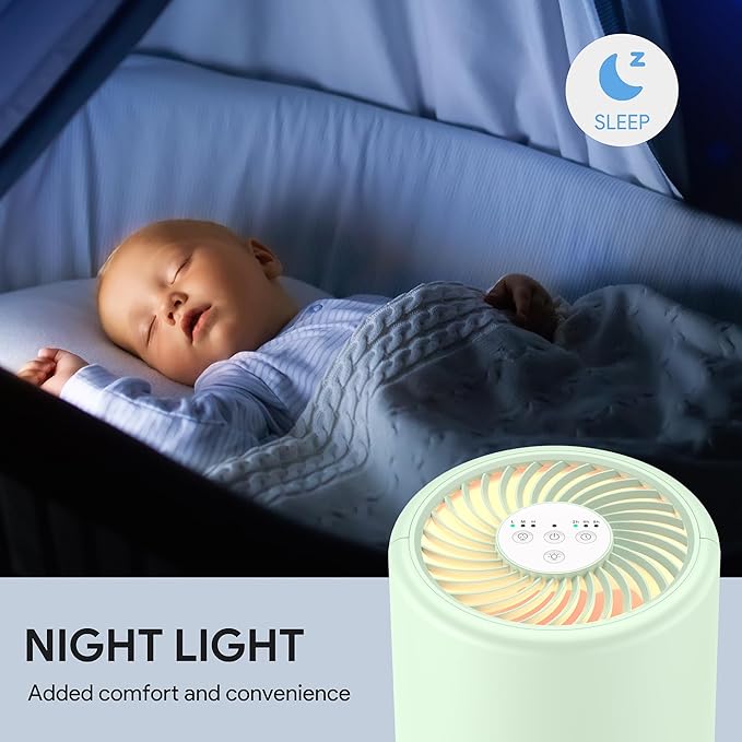 FULMINARE Air Purifiers for Home H13 True HEPA Air Filter Quiet Air Cleaner With Night Light Portable Small Air Purifier for Bedroom Office Living Room (Green 2 Pack)