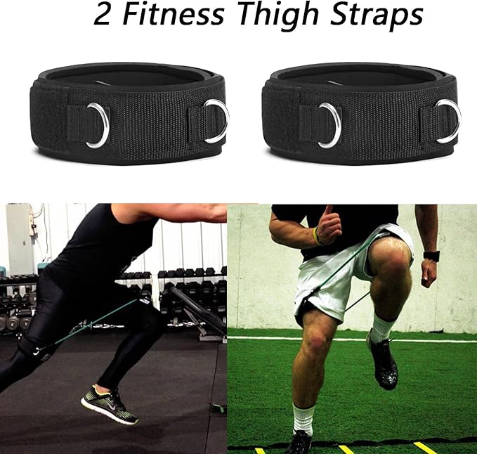 2Pcs Fitness Thigh Straps Soft Neoprene Padded Fitness Leg Exercise Attachment Adjustable Thigh Resistance Belt for Machines Gym Workout Speed Exercise Taekwondo Football Running-FlexoryFit