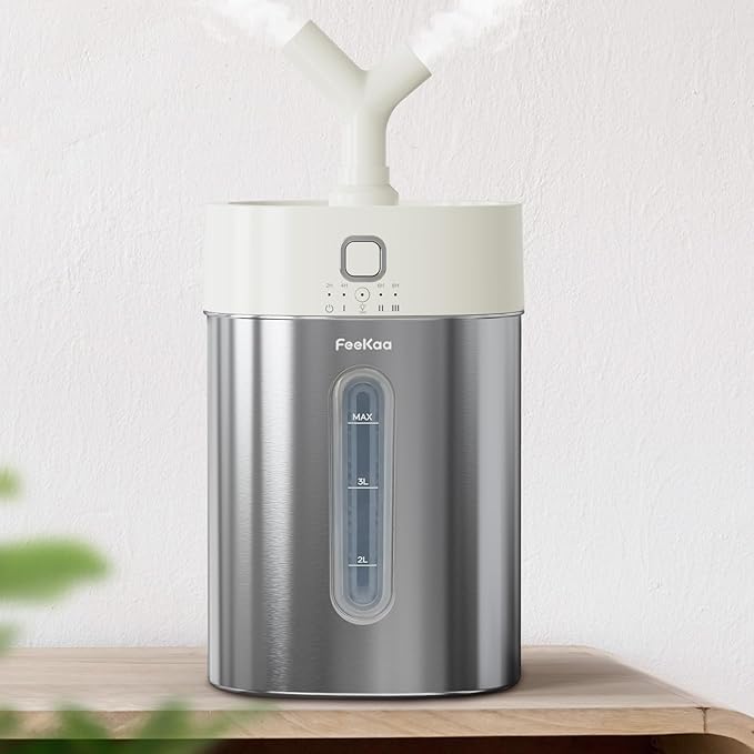 Feekaa Stainless Steel Humidifier Easy Clean, 4L/1Gal Cool Mist Humidifiers for Bedroom up to 500 sq ft, Dishwasher Safe Humidifier Large Room, Humidifiers for Bedroom Baby Nursery Living Room Office