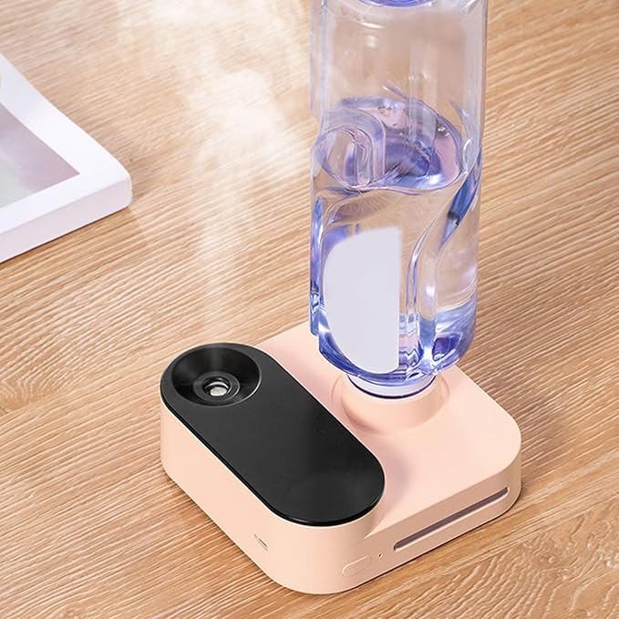 Mini Water Bottle Humidifier, Compact Size Design USB Charging Large Spray Portable Cordless Bottle Humidifier for Travel Car and Bedroom (Pink)