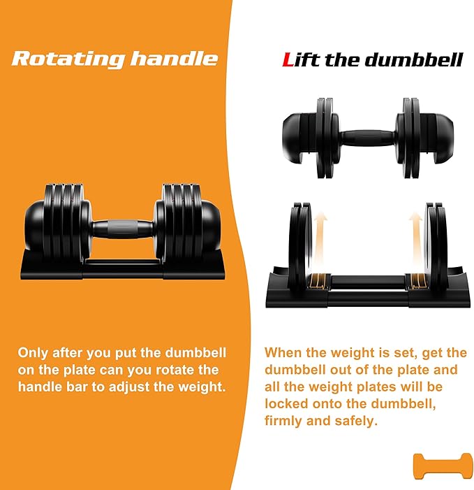 Adjustable Dumbbell,22LBS 44LBS 52LBS Dumbbell Set with Tray for Fitness, Fast Adjust Weight by Turning Anti-Slip Handle, Safety with 8 Lock Slots, Suitable for Men and Women-FlexoryFit