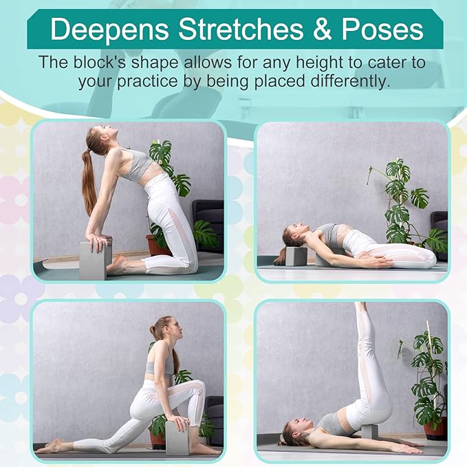 Meooeck 18 Pcs Yoga Block and Strap Set 9 x 6 x 3 Inch EVA Foam Non Slip Brick 8 ft Yoga Straps for Stretching D Ring Design for Back to School Pilates Fitness Workout Exercise-FlexoryFit
