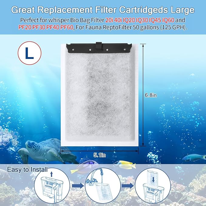 6Pack Large Aquarium Filter Cartridge for Whisper Bio-Bag Power Filters, Replacement Filter Cartridges