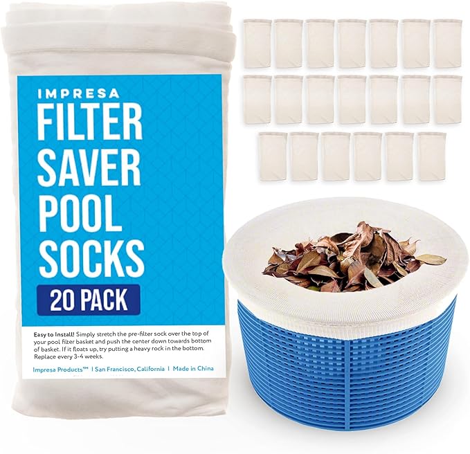 IMPRESA Pool Skimmer Socks - Compatible with Hayward, Pentair & Intex - 20-Pack - Filter Saver Socks - Fits Inground & Above Ground Pool Skimmers