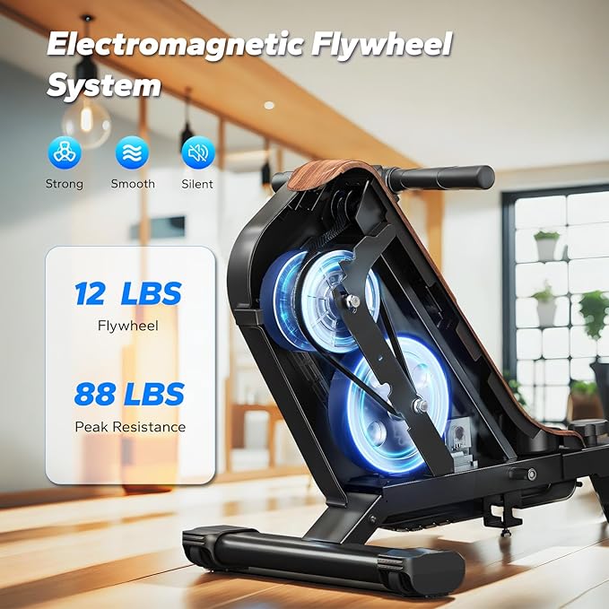 MERACH Rowing Machines for Home, Powerful Electromagnetic Row Machine with 51.2" Extended Rail, 16-Level Handle Resistance Adjustment Rower, 350 LBS Load Capacity, Ergonomic Comfort Seat, Easy Storage-FlexoryFit