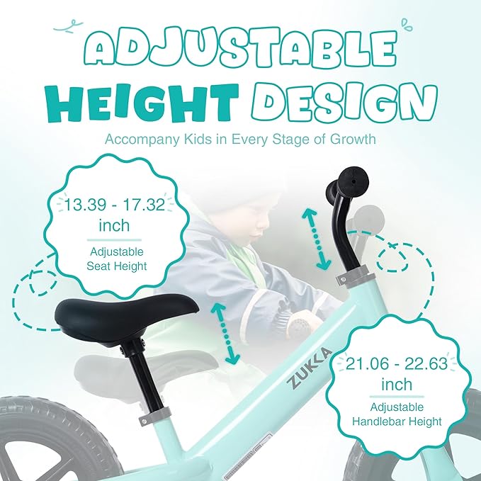12 inch Toddler Balance Bike Adjustable Handlebar & Seat Anti-Slip Grip Suitable for 2-5 Years Old with Footrest Lightweight for Tolddlers Boys Girls Multiple Colors to Choose-FlexoryFit