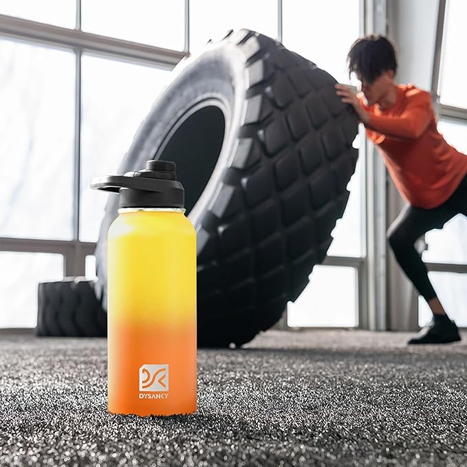 Insulated Water Bottle | Thickened Stainless Steel Vacuum Metal | Portable Sports Water Jug for Gym and Hiking with Straw, Carrier Bag, Handle Strap | BPA-Free 32 oz-FlexoryFit