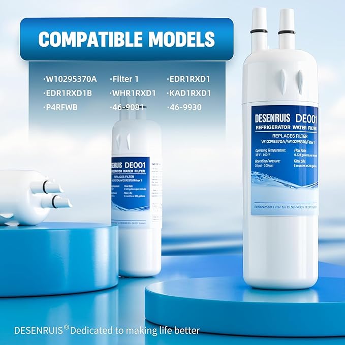 W10295370A Water Filter Replacement Compatible with W10295370, EDR1RXD1, Filter 1, WHR1RXD1, KAD1RXD1, P8RFWB2L, P8WB2L, P4RFWB, P5WB2L, Pack of 4,By DESENRUIS