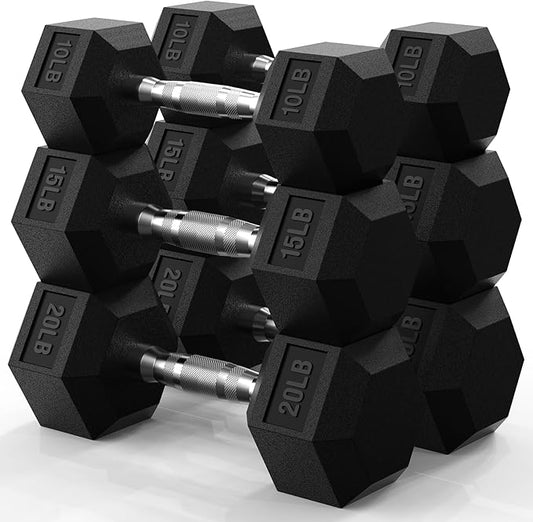 PAPABABE Hex Dumbbell Set 45-550 lb, Rubber Encased Home Gym Dumbbells, Weights Dumbbells for Women & Men, Hand Weight for Strength Training-FlexoryFit