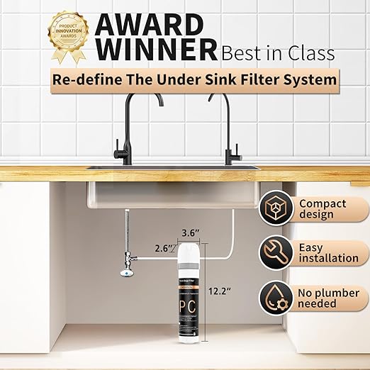 WINGSOL Under Sink Water Filter System with Faucet, Anti-Clogged Design, Reduces PFAS, Lead, Chlorine, Bad Taste, Sediment, NSF/ANSI 42&53, 8K Gallons, Easy Installation, Black Faucet