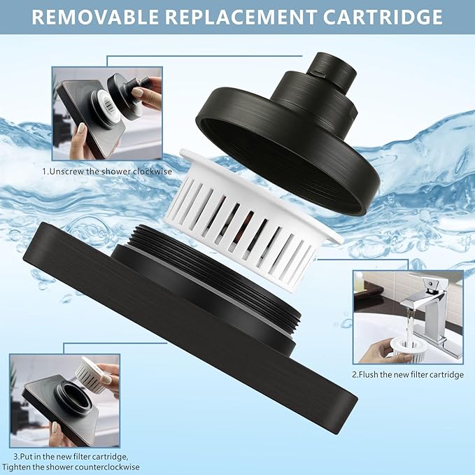 High Pressure Rain Shower Head with Filtered - 6" Square Showerhead Filter for Remove Chlorine and Harmful Substances, Improve Hair and Skin Problems, Oil Rubbed Bronze