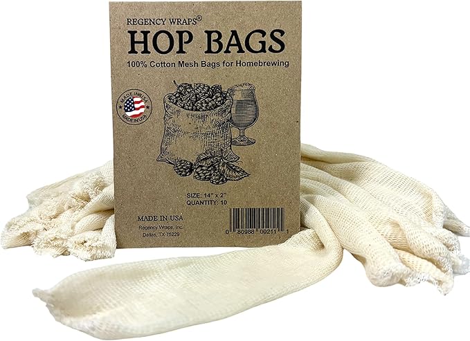 Regency Wraps Hops and Grain Steeping Bags, 14" (pack of 10), Fine Cotton Mesh Sock Homebrew Accessory Filters Hops, Grain and Spices for Beer, Wine, Cider