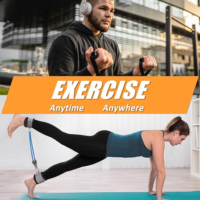 Resistance Bands with Handles for Working Out Women and Men, Exercise Bands with Door Anchor, Stretch Bands for Home Workouts, Simple Guide Included-FlexoryFit