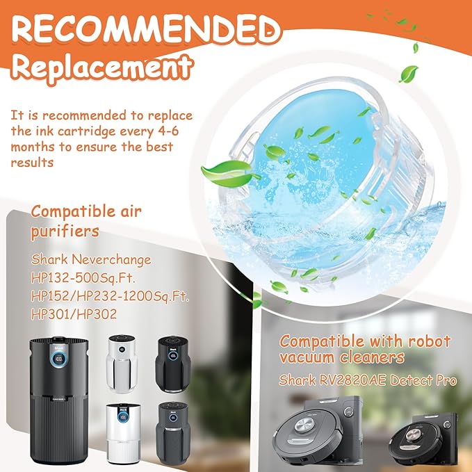 4Pack Odor Neutralizer Replacement Cartridge fit for Shark AZ3000 AZ3002 HZ3000 IZ862H IZ562H ZD550 ZU102 LA702 Odor Elimination Replacement 1541FC3000(Bluebell)