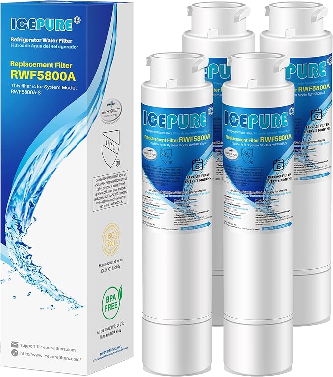 ICEPURE RWF5800A Refrigerator Water Filter Replacement for Frigidaire EPTWFU01, Pure Source Ultra II, Ultra 2, EPTWFUO1, EWF02, 4PACK