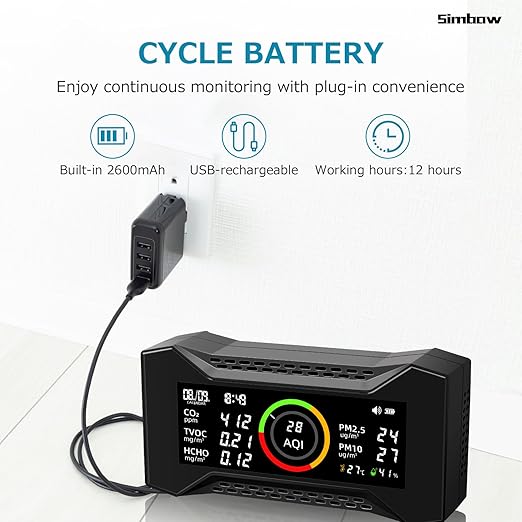8-in-1 Air Quality Monitor Indoor, Portable Air Quality Tester CO2 Monitor (PM2.5, PM10, CO2, VOC, Formaldehyde, Humidity, Temp)