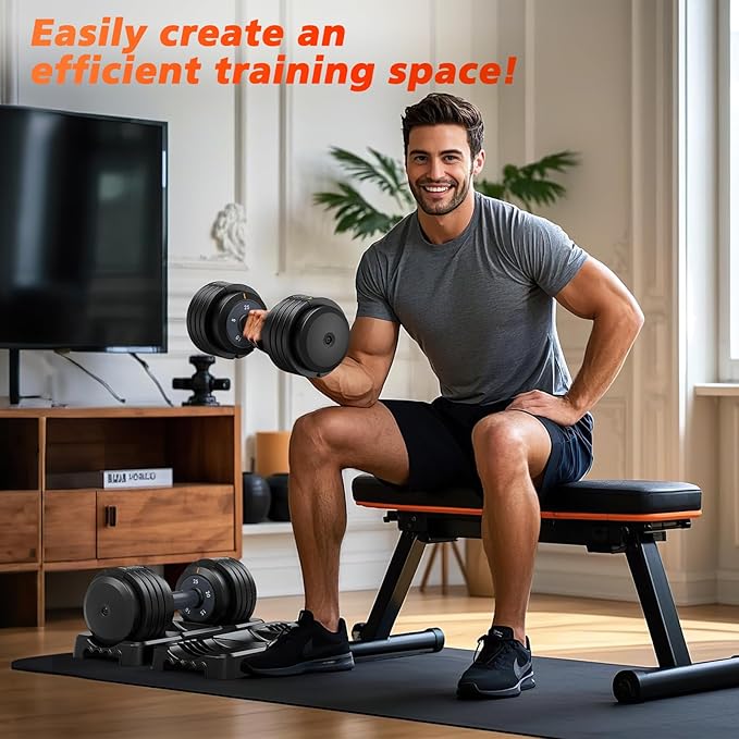 Adjustable Dumbbells Set of 2, 1 Hand Adjustable Weights Dumbbells Set, 5 in 1/10 in 1 Free Dumbbell with Anti-Slip Texture Handle, 25/55/80lb Pair Weight Set For Home Gym Suit both Men and Women-FlexoryFit