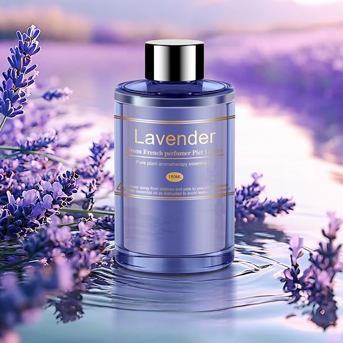 Car Air Freshener Refill for Men & Women 6.09 FL OZ /180ML-9 Month Lavender Scent Essential Oil Perfume, Essential Oil Made of Natural Plant Extracts, Compatible with Car Diffusers for Home/Office