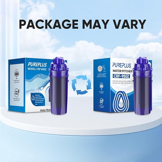 PUREPLUS CRF950Z Pitcher Water Filter Replacement for Pur PPF900Z, PPF951K, PPT700W, CR-1100C, DS-1800Z, CR-6000C, PPT711W, PPT711, PPT710W, PPT111W, PPT111R and All PUR Pitchers and Dispensers, 6PACK