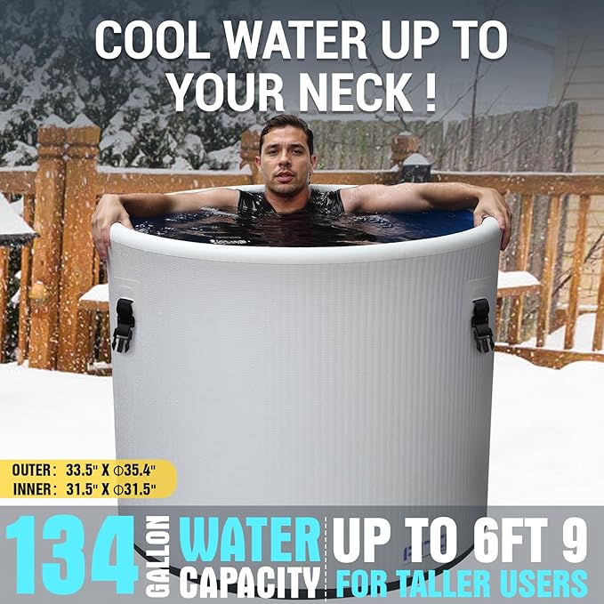 XL Cold Plunge Tub for Athletes, Compatible with Water Chiller, 134-Gallon Inflatable Ice BathTub with Insulated Lid, Thermometer, Pro Grade Cold Plunge Ice Pod for Outdoor & Indoor Cold Water Therapy