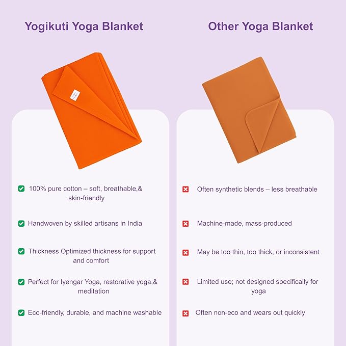 Yogikuti Iyengar Cotton Yoga Blanket Set of One – Thick Handwoven Yoga Blankets for Restorative Yoga, Meditation & Pranayama – Premium Cotton Yoga Blanket for Support & Comfort in Pranayama (Orange)-FlexoryFit