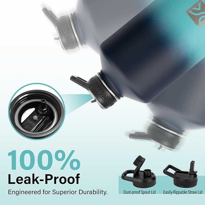 1 Gallon Water Bottle Insulated | Thickened Stainless Steel Vacuum Metal Water Jug | Portable Sports Large for Gym and Hiking with Straw, Carrier Bag, Handle Strap | BPA-Free 128 oz-FlexoryFit