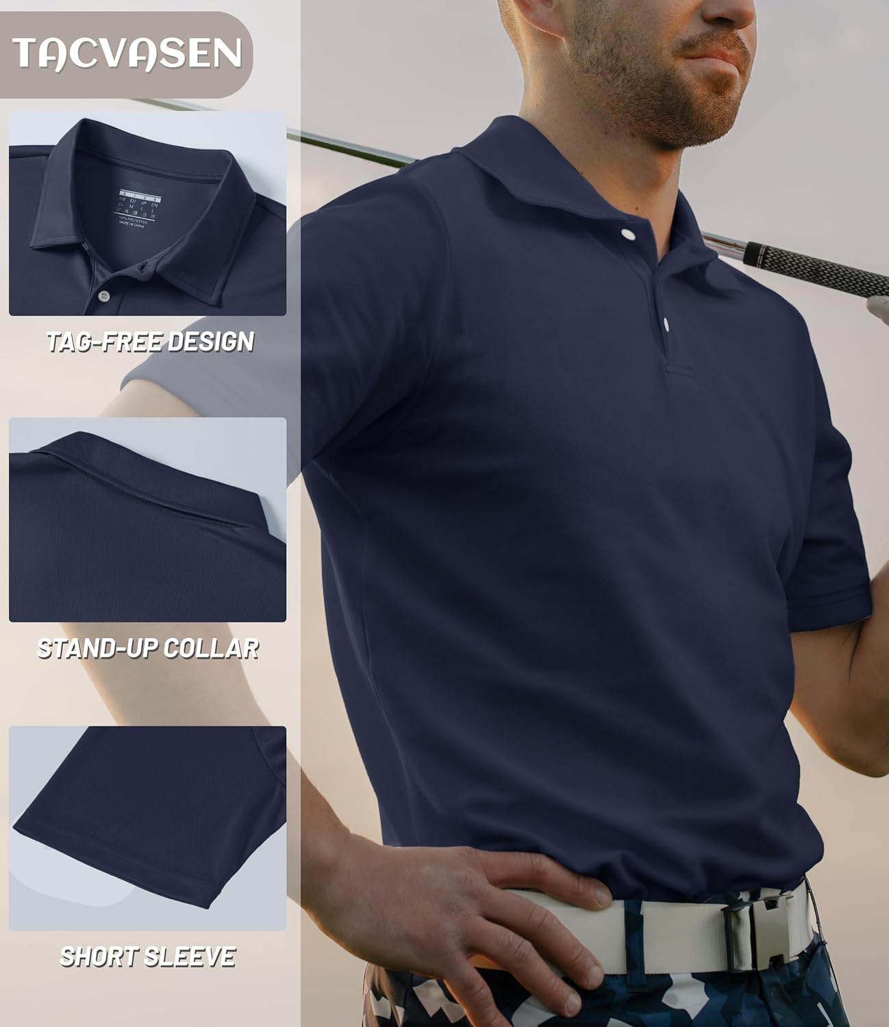 TACVASEN Mens Golf Shirt Dry Fit Mens Polo Shirts Short Sleeve Performance Golf Polos for Men with Collar Work Shirts