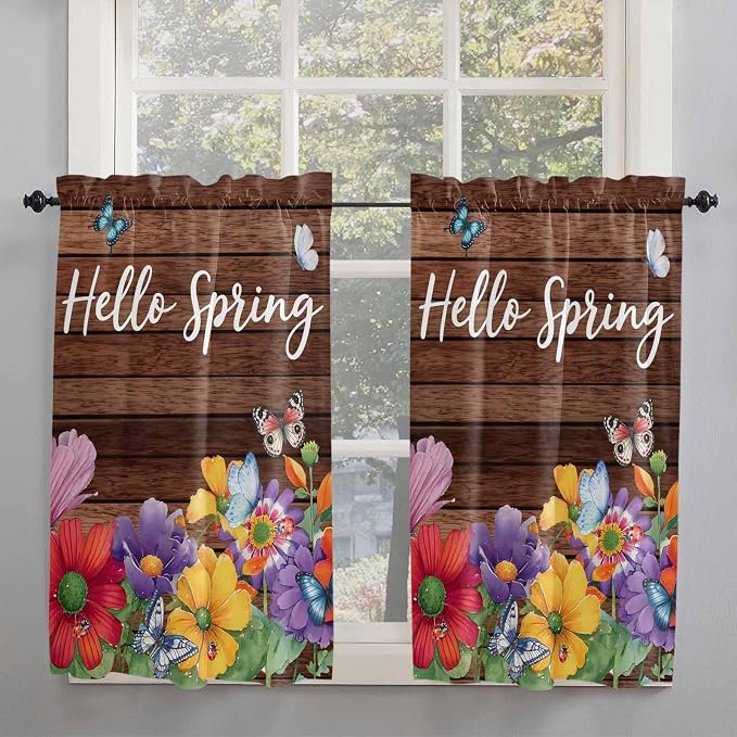 Spring Flowers Kitchen Curtains 54 Inches Length, Watercolor Farmhouse Colorful - Image 2