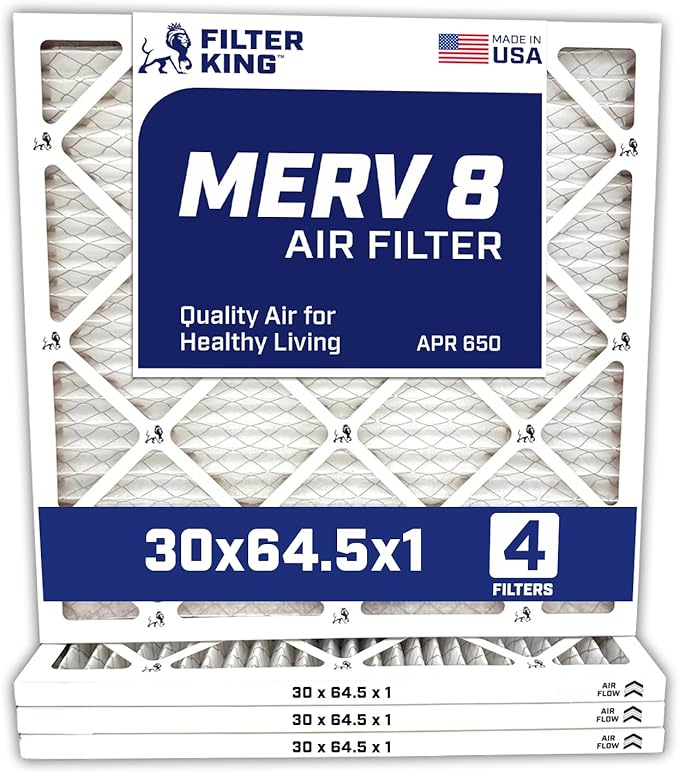 Filter King 30x64.5x1 Air Filter | 4-PACK | MERV 8 HVAC Pleated A/C Furnace Filters | MADE IN USA | Actual Size: 30 x 64.5 x .75"