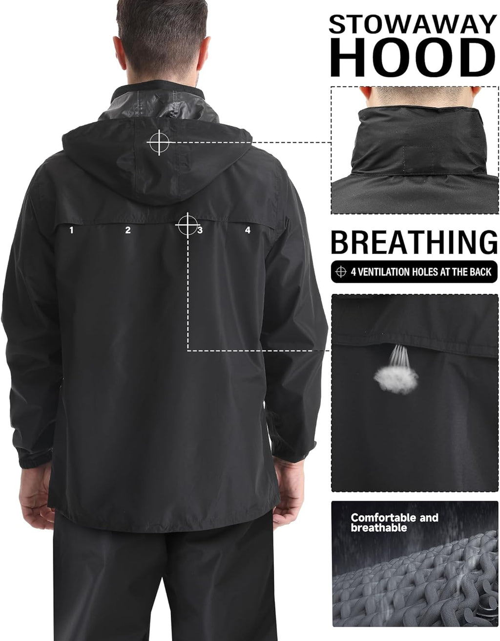 iCreek Men's Rain Jacket Lightweight Waterproof Packable Rain Shell Jacket Raincoat with Hood Windbreaker for Cycling, Golf