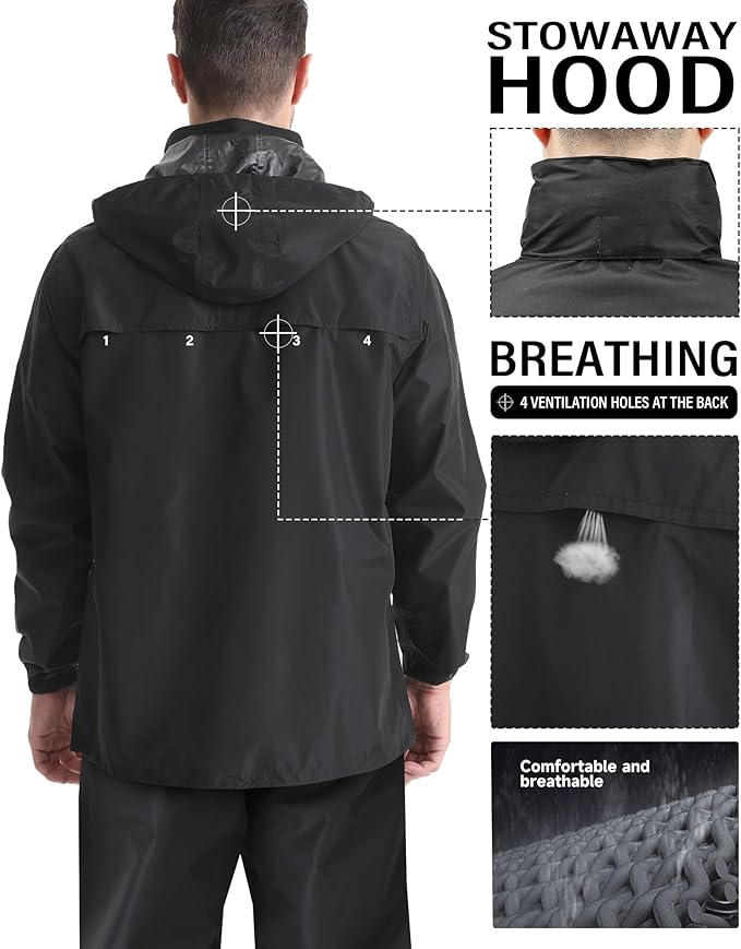 iCreek Men's Rain Jacket Lightweight Waterproof Packable Rain Shell Jacket Raincoat with Hood Windbreaker for Cycling, Golf-FlexoryFit